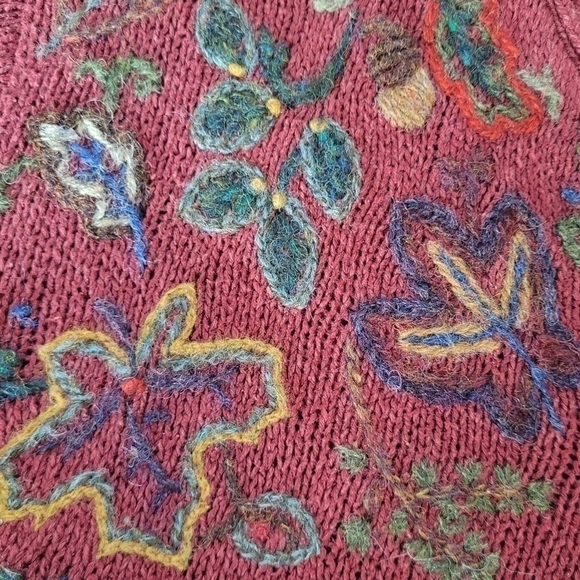 Robert Scott Vintage Autumn Leaf Embroidered Cardigan - Size S - Picture 5 of 7